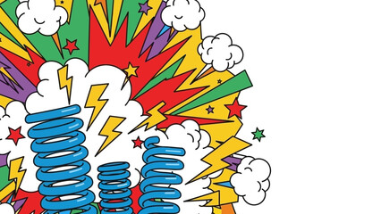 Explosion of Comic Style with Springs and Lightning Bolts, Dynamic Retro Design © Budi Studio