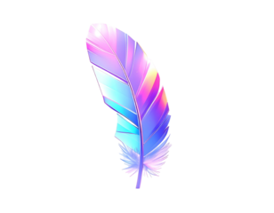 Iridescent feather, glowing with a soft gradient of vibrant colors, isolated