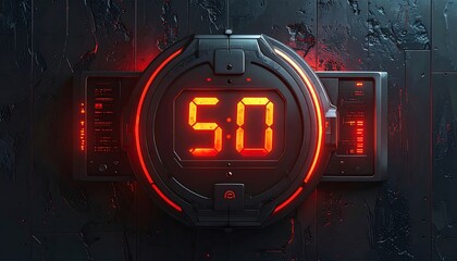 A digital display of the number "50" glowing red within a metallic frame