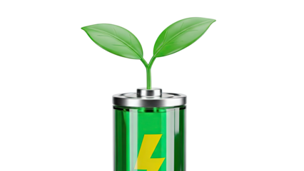 Green Battery with Growing Plant