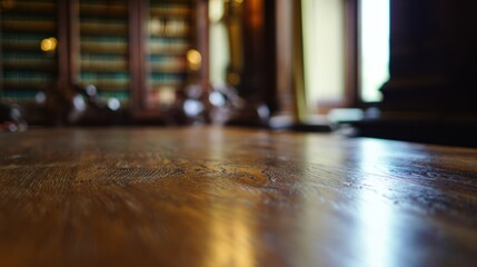 Fototapeta premium Close-up on a richly textured wooden floor, with a blurred interior background