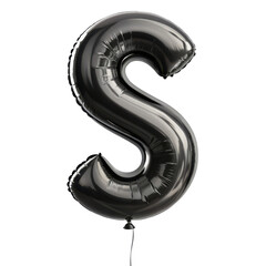 Celebratory black letter S balloon font. single shiny inflatable alphabet object for party, isolated 3d render for festive event