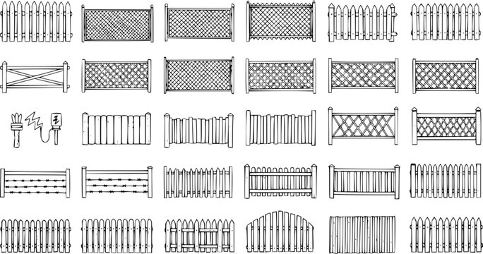 Fence Designs Sketch Illustration: Variety of Styles for Garden  Farm
