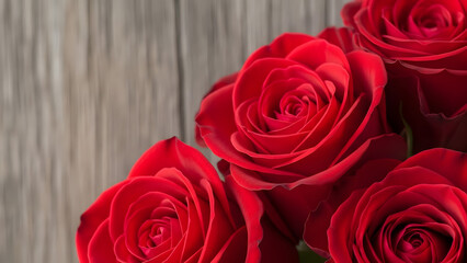 Obraz premium Vibrant red roses on rustic wooden background for romantic gestures