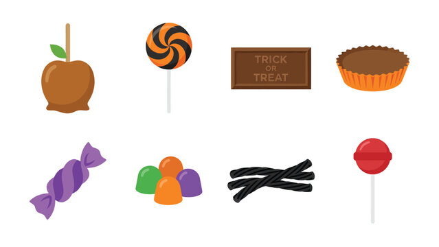 Colorful Halloween Candy and Sweet Treats Collection Vector Illustration