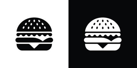 Fototapeta premium Isolated Burger Icon Bun with Seeds, Lettuce and Meat in Black and White