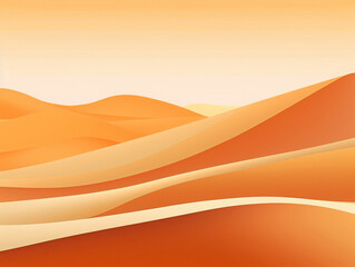 Minimalist Desert Landscape with Rolling Orange Sand Dunes and Clear Pale Sky