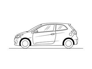 Fototapeta premium Side view illustration of a compact hatchback car with simple line design