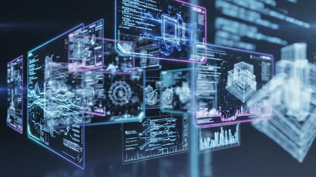 Futuristic digital interface with data cubes