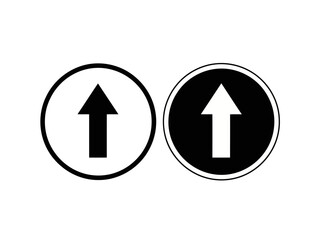 Black circular icon with upward pointing arrow symbol
