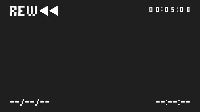 VHS tape playing suitable for tech or mediarelated projects, showing digital screens featuring rewind and timestamp indicators in a modern interface design.