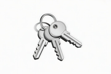 Set of silver keys on a keyring isolated on white background