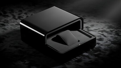 A watch box mockup displayed on a dark velvet surface with an open lid and spotlight