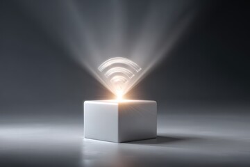 Wireless Connectivity: A captivating visual representation of wireless connectivity, with an illuminated Wi-Fi symbol projected from a sleek, minimalist cube.