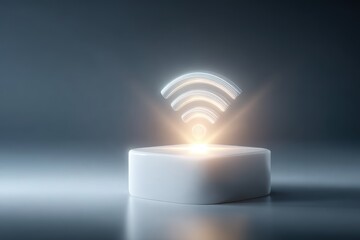 Wireless Signal:  A sleek, modern design showcases a glowing wireless symbol, radiating connectivity and symbolizing the digital age.