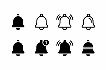 Notification Bell Icon Set, Alert and Reminder Symbols with Ringing, Silent, and Message Notification Indicators in Line and Glyph Styles