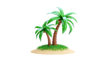 3D Rendering of Two Cartoon Palm Trees on a Sandy Island