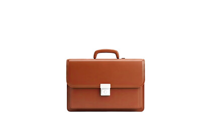 Brown leather briefcase with silver clasp on a white background