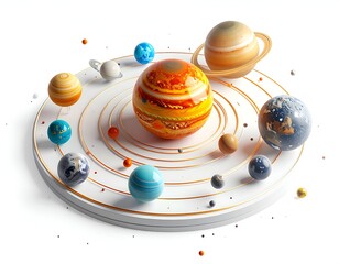 3D-rendered solar system with planets orbiting on concentric rings