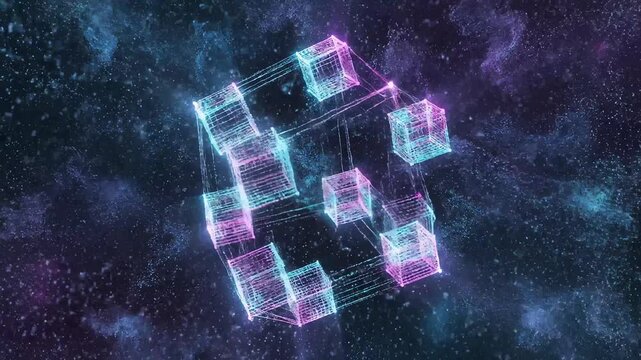 neon cube with glowing nebula