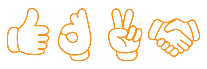 A collection of classic cartoon hands in various gestures and poses, including thumbs up, pointing, and a fist, on a white background.