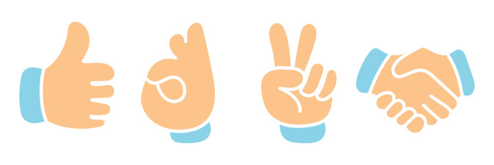 A collection of classic cartoon hands in various gestures and poses, including thumbs up, pointing, and a fist, on a white background.