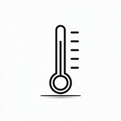 Outline illustration presents thermometer. It has a rounded base with the long vertical scale. The icon symbolizes temperature measurement for any purposes like weather forecast.