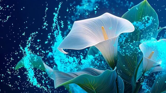 White calla lilies with green leaves