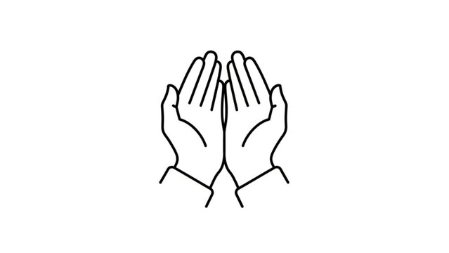 A minimalist vector graphic illustration of two hands clasped together in prayer or celebration