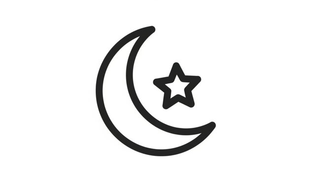 A black line art illustration of a crescent moon with a star