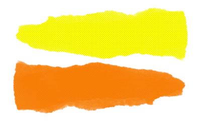 Two colorful torn paper strips vector set with rough ripped edges and halftone texture isolated on transparent background yellow orange