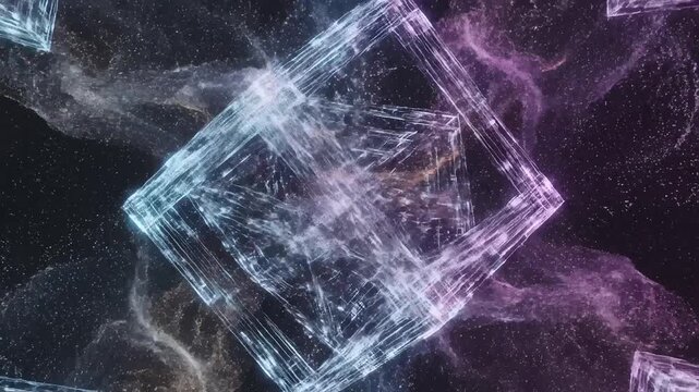 Abstract glowing cube explosion