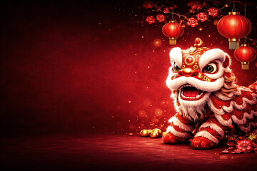 Chinese Lion Dance Illustration for Lunar New Year Celebration