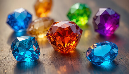 Colorful Faceted Gemstones with Luxury Crystal Reflections