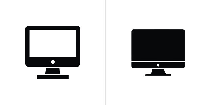 Two Computer Monitor Icons with Transparent Background Display and Black Silhouette