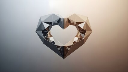 Abstract polygonal heart shape glows with soft light against a blurred gradient background.