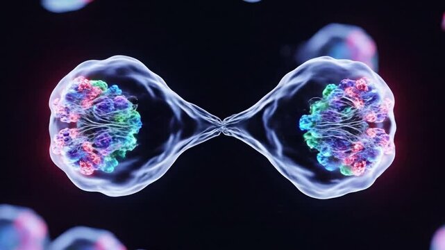 Cell Division Process with Chromosomes and Nucleus.