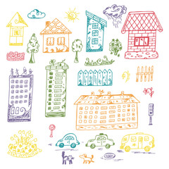 Colorful houses. Vector collection of doodle Cartoon houses