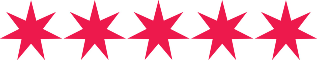 Obraz premium A row of five pointed red starburst shapes against aSet with Red Outline Vector