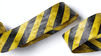 A close-up of yellow and black hazard tape with diagonal stripes, suggesting a warning or restricted area. The tape is slightly crumpled and rolled, adding a sense of realism.