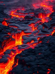 Molten lava flow with glowing embers Intense heat, raw power, and primal force,  embers,  fire
