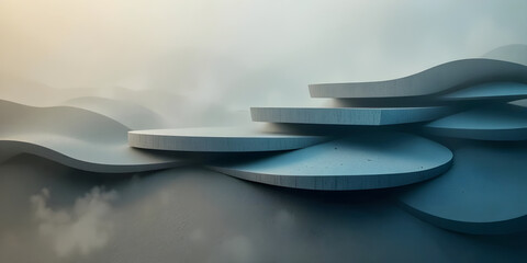Minimal abstract floating platform scene in soft blue tones best for product mockups, brand presentation, and modern advertising