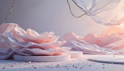 Elegant soft pink floral podium background best for beauty products, luxury branding, and marketing campaigns