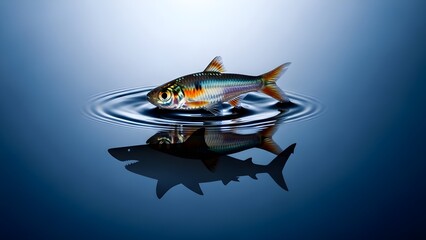 Small fish with a sharks shadow reflecting in the water.