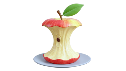 Apple Core with Leaf on Plate