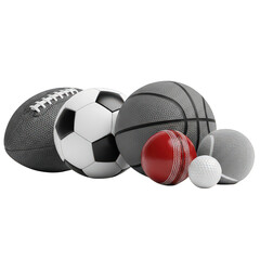 Assorted sports balls isolated on transparent background