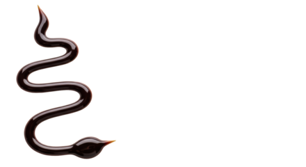 Glossy dark chocolate syrup artfully drizzled in a sinuous pattern on a transparent ceramic plate with copy space, soft studio light, shallow DOF, concept of irresistible decadence