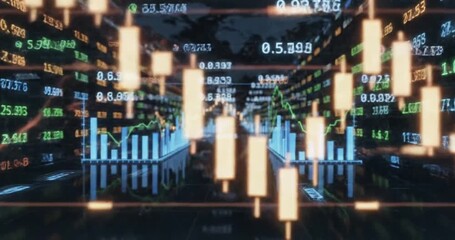 Dynamic financial market analysis with stock charts and data visualizations in a modern setting - Powered by Adobe