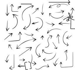 Hand drawn vector illustration set of black sketch arrows and symbols featuring a seamless pattern design for artistic wallpaper textures or decorative ornament signs