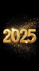 A sparkling gold "2025" against a dark background, symbolizing celebration and hope for the upcoming year.